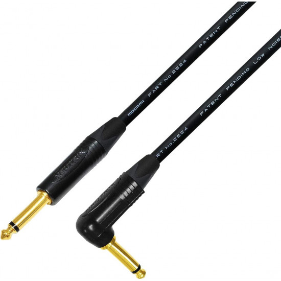 10 ft Angled to Straight Guitar & Bass Instrument Cable -Using Mogami 2524, & Neutrik Gold Mono TS Plugs